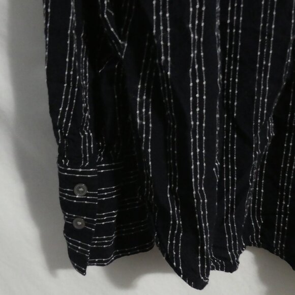 LOFT | large | Black Long Sleeve Button-Up Shirt | White Striped Stitching - Picture 12 of 14